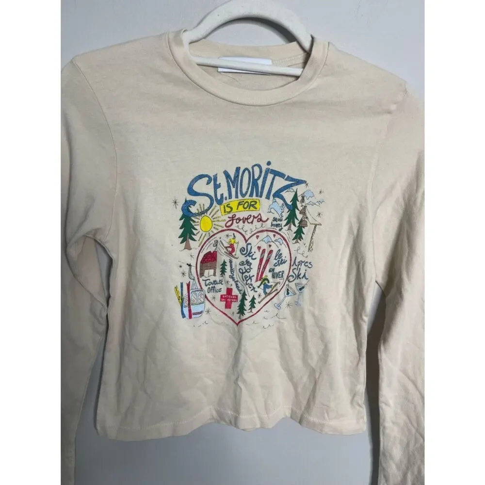 St. Moritz Is For Lovers Vintage Long SleeveTee in Dirty White DAYDREAMER XS